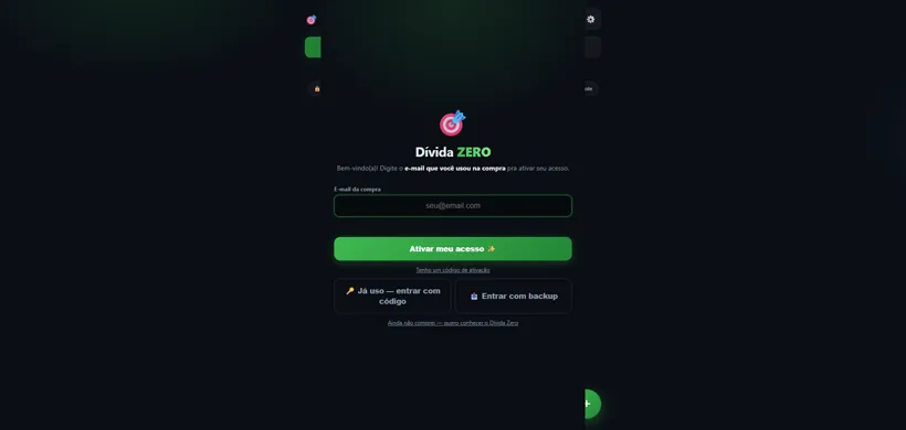 Tela do app Dívida Zero