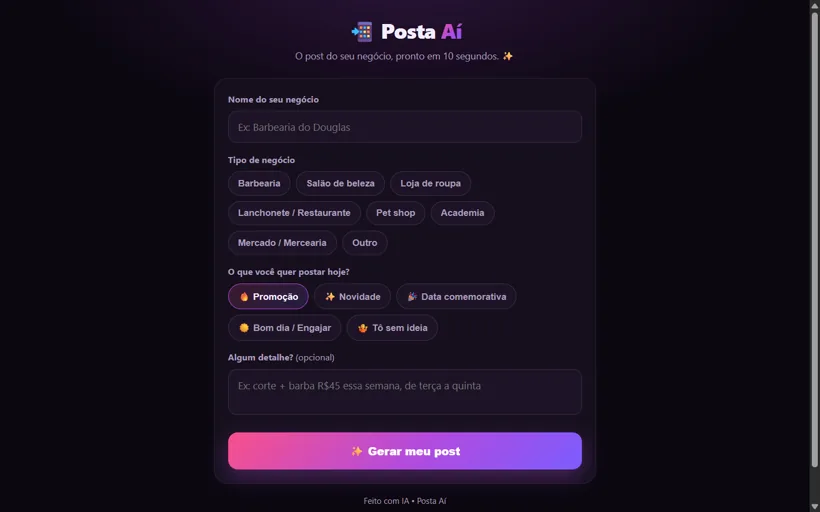 Posta Aí, gerador de post com IA